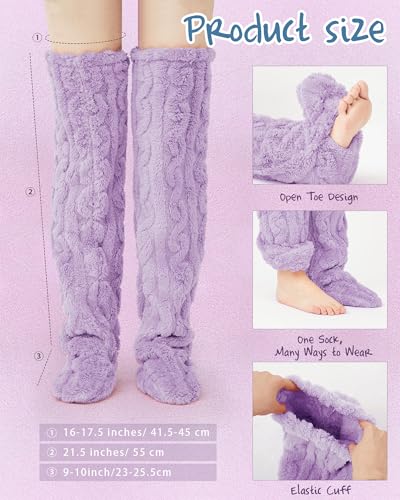 Image of Geyoga 3 Pairs Over Knee Fuzzy Socks High Fuzzy Leg Warmers Over Knee Plush Slipper Socks for Women Christmas Sleeping