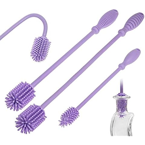 A-Brush Silicone Bottle Cleaner Brush, 3 Piece Set, Flexible, Long Handle - Water Bottle Cleaner, Baby Bottle Nipple Brush for Plastic & Glass, BPA-Free Dish Washing Brush A2S Protection Cover