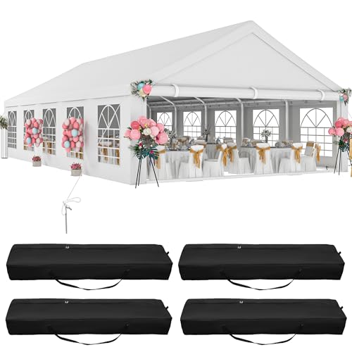 DWVO 20x32 ft Outdoor Heavy Duty Party Tent Wedding Event Shelters Upgraded Galvanized Canopy with Large White Roof, Removable PVC Sidewalls & 4 Storage Bags