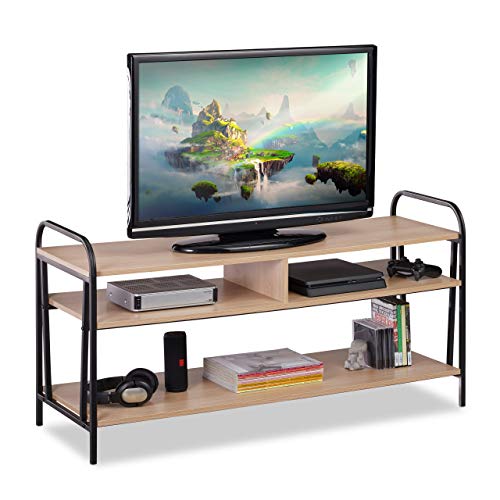 Relaxdays, 60 x 120 x 40 cm, Marrón y Negro Mueble TV Estilo Industrial, Mesa Televisión, Tablero de Partículas y Metal