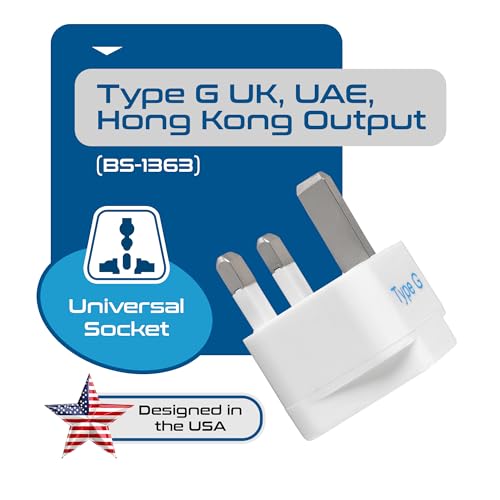 Ceptics UK, Hong Kong, Ireland, UAE Travel Plug Adapter (Type G) - 3 Pack [Grounded & Universal] (GP-7-3PK), White, Standard4