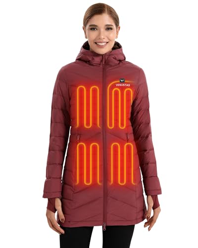 Venustas Women's Long Heated Down Jacket with Battery, 90% Duck