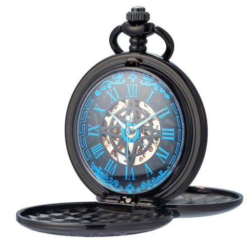 Montre de poche mécanique au design dragon et phénix noir avec boîtier gravé