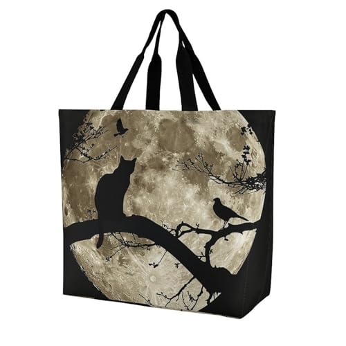 Cat Sitting on A Branch Tote Bag Large Women Casual Shoulder Bag Reusable Grocery Bag Fasion Handbag for Office Shopping Travel3