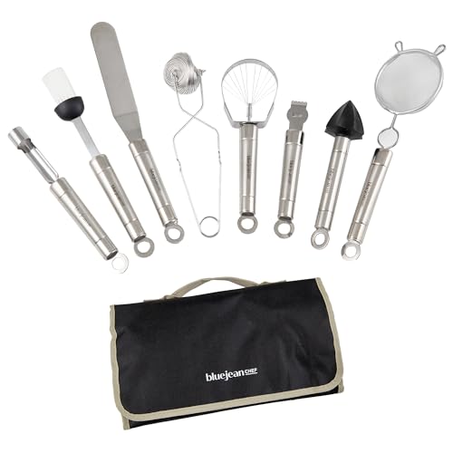 The Blue Jean Chef 8-Piece Kitchen Tool and Gadget Set, Stainless-Steel Kitchen Tools with Storage Pouch, Dishwasher Safe