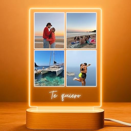 Cristal Plaque Lámpara Personalizada para Parejas | 4 Imágenes y Mensaje Especial | Regalo Aniversario, San Valentín, Bodas y Más | Lámpara LED con Foto y Texto | Ya disponible en tu tienda friki favorita! En mundofriki.es!