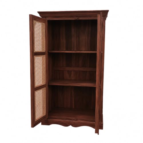 Image of APRODZ Mojo Sheesham Wood Two Door Cane Wardrobe (Sheesham Wood - Walnut)