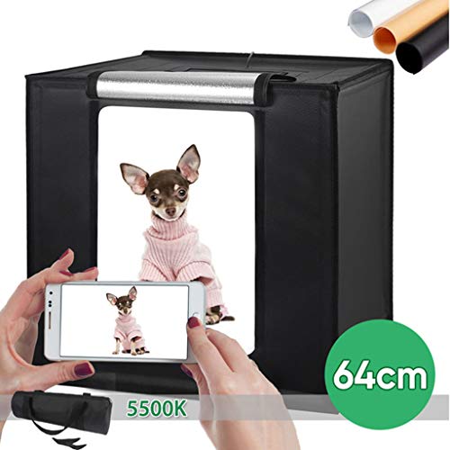 LTLJX Profesional Fotográfica Caja de Luz, Portátil Plegable LED 5500K, 3 Fondo Azul/Blanco/Negro/Marrón Shooting para Productos de Tamaño Pequeño,64x64x 64 cm