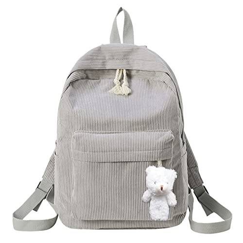 Mochila casual de pana para estudiantes, bolsa de moda para mujer, bolsa de hombro para jóvenes, bolsa de hombro y taburete, gris, Talla única