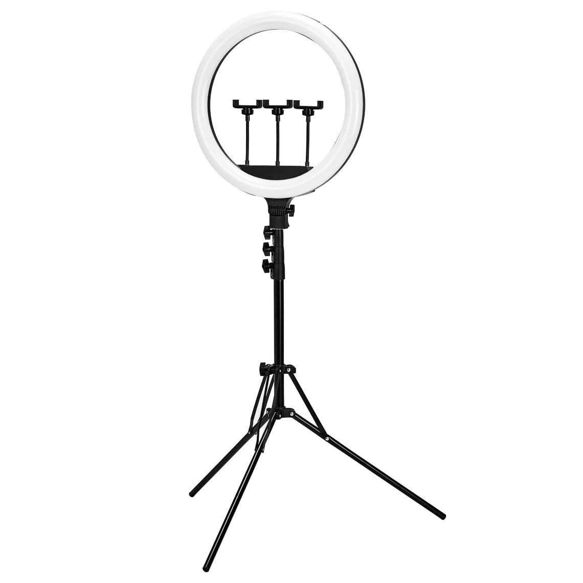 Aro de Luz Grande 36cm 14" de diámetro con Trípode Regulable Desde 55 cm hasta 200cm, 3 Soportes para Móvil, 3 Modos de Luz y 10 Niveles de Brillo