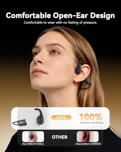 ANSTEN Knochenschall Kopfhörer Bluetooth 6.0, Echte Bone Conduction Headphones mit Klare Sprachübertragung & IPX8 wasserdichte, Offene Sportkopfhörer für Laufen, Fitness & Radfahren(Schwarz)