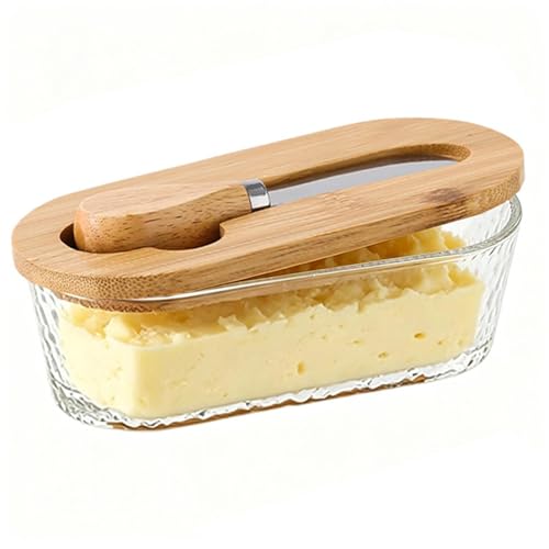 Soporte para mantequilla – 300 ml con tapa raspador transparente – Tarros de almacenamiento de vidrio – para el hogar, refrigerador, oficina, apartamento, dormitorio, picnic, camping, viajes