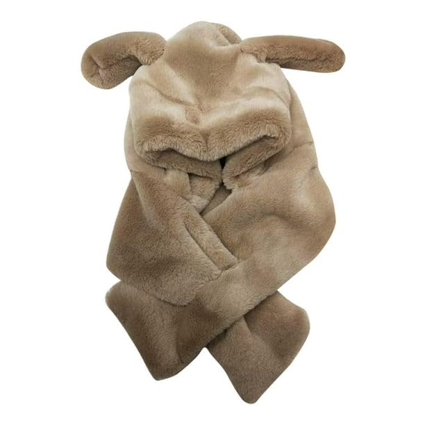 Plush Bunny Ear Winter Hat Scarf, Soft Faux Fur Hood with Long Ears, Warm Neck Wrap, Cute Animal Design for Cold Weather Protection Brown-image-35
