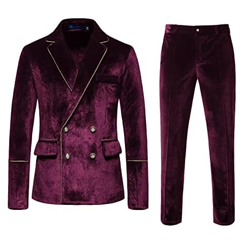 Winter Jacket Suit Mens Autumn And Winter Fashion Casual Suits Honey Velvet Slim Double Breasted Solid Color Evening Dress Groomsmen Suit Regular Men Coat Suits (Wine, L) Cover