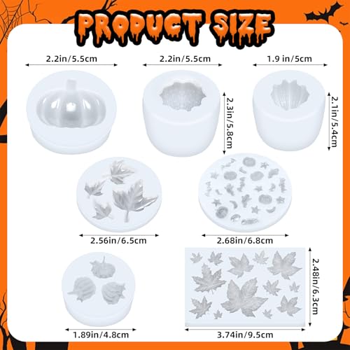 Image of 7 Pcs Pumpkin Silicone Molds, Halloween Pumpkin Candle Molds, Fall Maple Leaf Chocolate Mold for DIY Cake, Chocolate, Candy, Jelly, Wax Melt, Ice Cubes