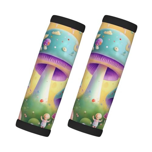 2 Pcs Luggage Handle Wraps, Fantasy Mushroom Print Grip Handle Cover/Travel Bag Identifier for Suitcase Accessories