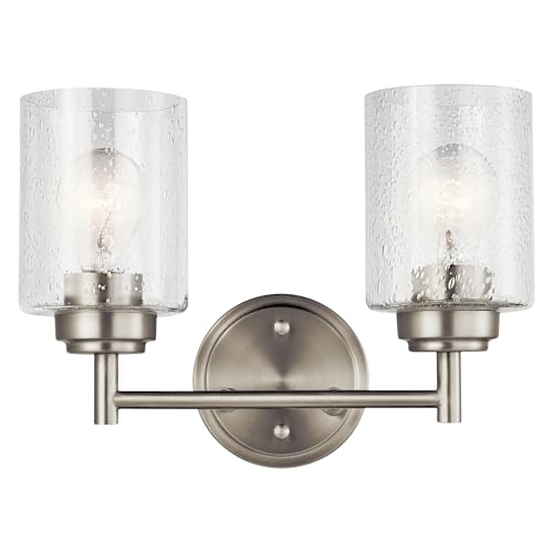 Image of Kichler Winslow 12.75 inch Vanity Light in Brushed Nickel, 2-Light Transitional Bathroom Light with Clear Seeded Glass. (12.75 inch W x 9.25 inch H), 45885NI