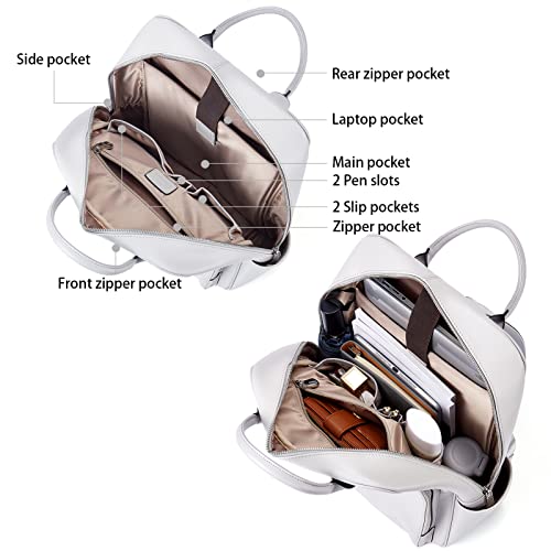 Bostanten Laptop Backpack For Women 15.6 Inch Computer Genuine Leather Backpack Purses College Travel Daypack Large Satchel Grey #TOP2
