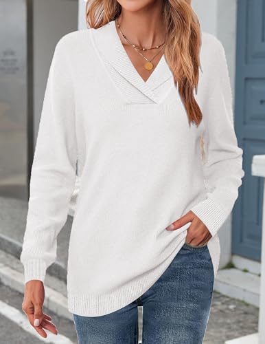 Image of Zeagoo Womens Sweaters Fall Fashion 2025 Long Sleeve Tops V Neck Business Casual Collared Knit Tunic Pullover Outfits