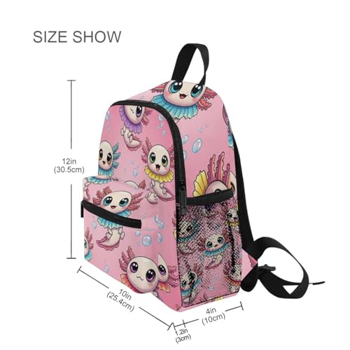 Backpack for Toddler Boys Girls, Cute Cartoon Axolotls Pink Travel Bookbag with Name Tag Mini Kids School Bag, 3-8 Years4