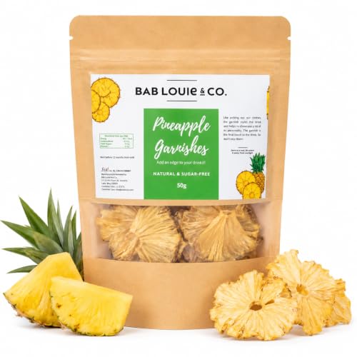Image of Bablouie Dried Pineapple Slices for Cocktail Garnish Dehydrated Pineapple Garnishes Rings for Pina Colada, Tropical Mocktail, Granola & Snacks, 100% Natural Air-Dried Fruit, No Sugar (50g)