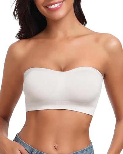 Image of Strapless Bra for Women Bandeau Bras Seamless Wireless Padded Bandeau Top Non-Slip Tube Top