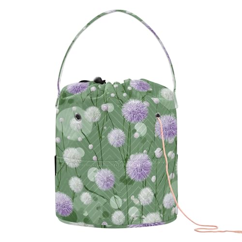 Image of Tatenale Crochet Bag Yarn Bag Knitting Project Bag with Pockets and Handle Portable Yarn Storage Organizer Tangle Free 8.3x11 InchDark Green Flowers Blooms23