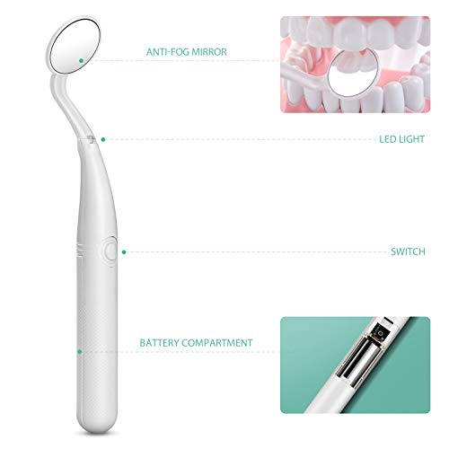 Tovendor Dental Mirror with Lights, Teeth Mirror with 2 Replacement Head, Anti-fog Dentist Mirror for Inside Mouth - Thumbnail 7
