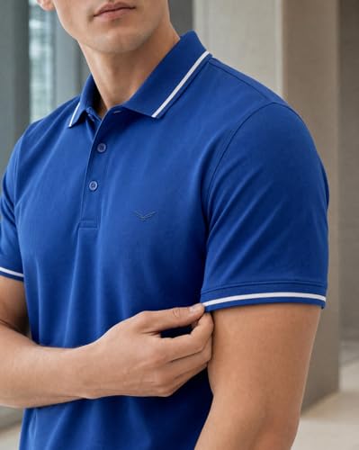 Image of NOBERO Men's Travel Polo T-Shirt | Premium Cotton Stretch Fabric | Anti-Odor & Water-Repellent | UPF 50+ Sun Protection | Regular Fit Polo Collar Casual Wear