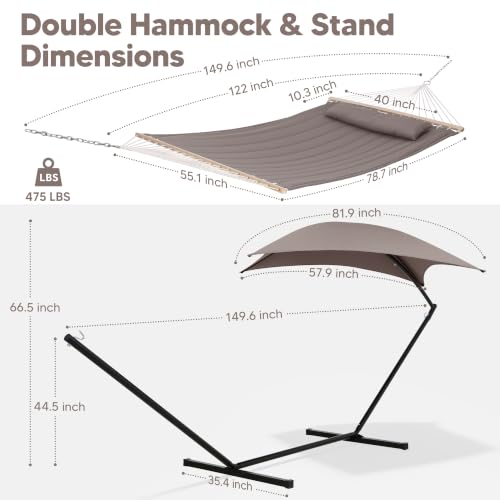 Image of SUNCREAT Portable Outdoor Hammock with Stand, Canopy, Brown