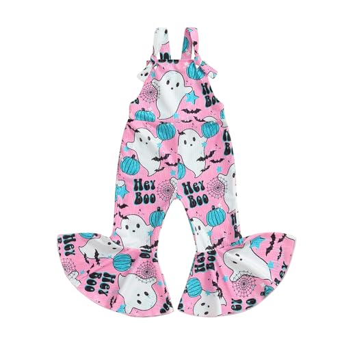 Image of Doisbetthsay Toddler Overalls Girls' Jumpsuits & Rompers Sleeveless Suspender Bell Bottom Pants Casual Vacation Clothes (Ghost Pink, 6-12 Months)