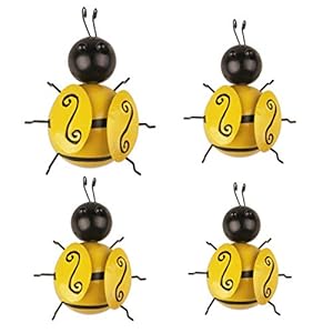 YiYa 4 stuks metalen bijen, wanddecoratie voor buiten, tuin, gazon, hekken, decoratie, kantoor, slaapkamer, woonkamer, huisdecoratie