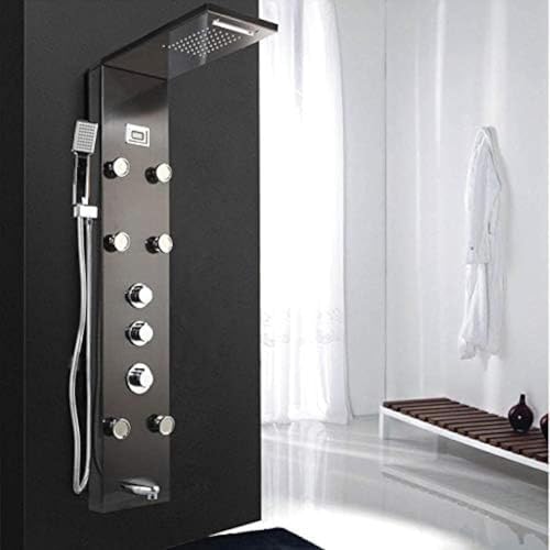 Shower Column Faucet Bath Faucet Temperature Digital DisplayShower Panel Body Massage suit(Dark Gray D)