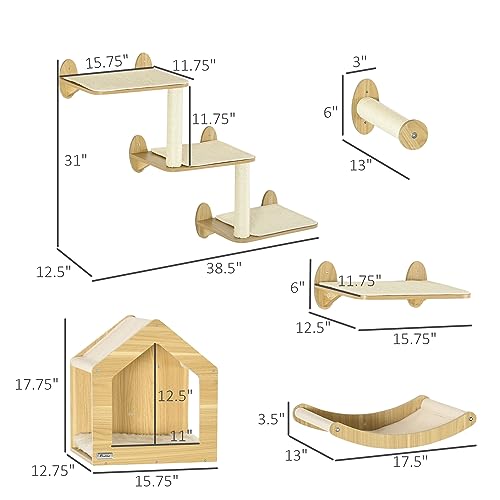 Set pared para gato 8 piezas con hamacas y estantes miniatura 7