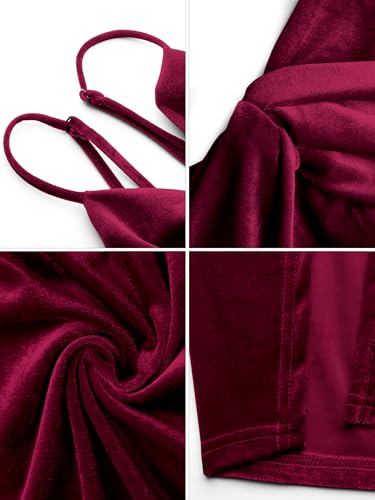 Image of Missufe Women's Sleeveless Spaghetti Strap Wrap V Neck Bodycon Ruched Slit Midi Party Cocktail Velvet Dress