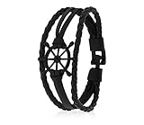 Skipper Armband Lederarmband Armschmuck Schiffsruder in Schwarz 8130