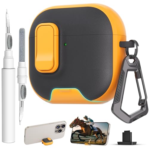Image of for AirPods 4 Case with Lock,TPU Leather Texture Protective Durability Anti-Lost & Shockproof Protective Cover Accessories with Cleaning Kit in Keychain for Apple iPod 4 Generation (Yellow /Black)