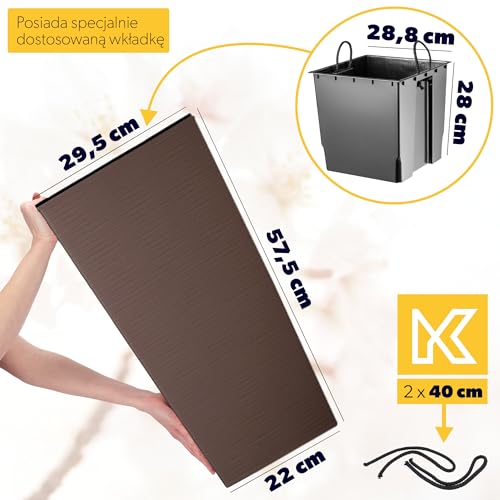 KADAX Donica z wkładem 57 cm Mokka do wejścia i na balkon; idealna do hortensji lub lawendy - wkład ogranicza zużycie ziemi, a wysoka forma jest stabilna na wietrze, ok. 24L