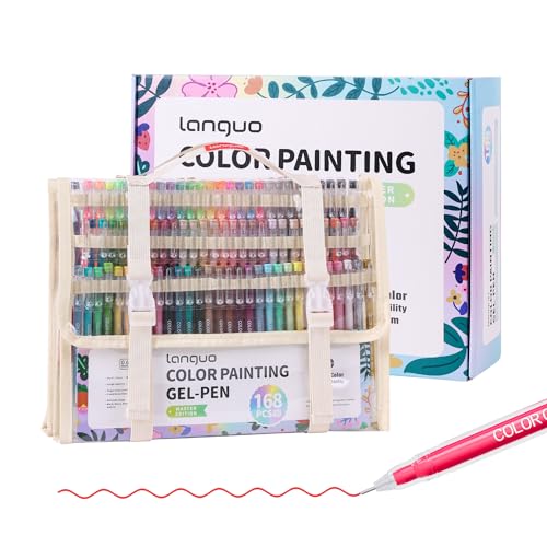 languo 168 PCS Gel Pens for Colouring 162 Colors Gel Coloured Pens Set with Travel Case Perfect Gel Pens for Adult Drawing Doodling Journaling Art Supplies and DIY Crafts