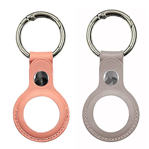 SITAILI Funda De Cuero Portátil De 2 Piezas para Apple AirTag, Carcasa Protectora De Llavero con Soporte para Rastreadores (Rosa + Gris) Cover