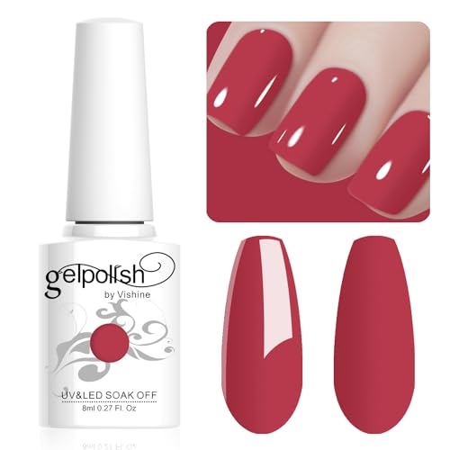 Vishine Vernis à Ongles Gel Couleur Rouge rosé, Vernis Gel Semi Permanent Soak Off UV LED Gel Polish Nail Art Manucure 8ml L014