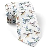 Skinny Slim Fashion Necktie for men, Novelty Conversational Neckwear Ties (Hummingbirds Watercolors Pattern)