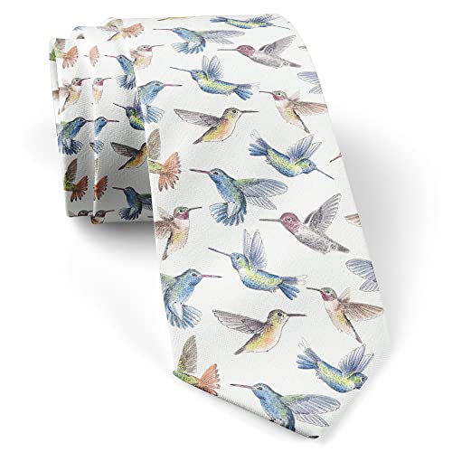 Skinny Slim Fashion Necktie for men, Novelty Conversational Neckwear Ties (Hummingbirds Watercolors Pattern)