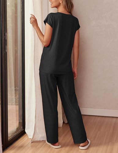Ekouaer Womens Pajama Sets Cap Sleeve Sleepwear Tops and Long Pants Comfy Pjs 2 Piece Lounge Set with Pockets S-XXL4