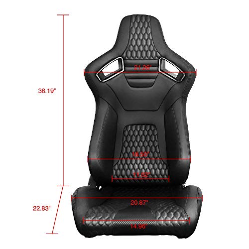 Ikon Motorsports, Universal Racing Seats Pair With Dual Sliders, Black Pu + Carbon Leather Reclinable Left Right #TOP4