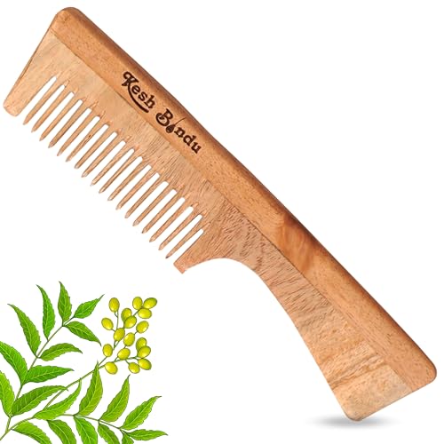 Image of Handmade Kacchi Broad Neem Wooden Comb For Women Detangling, Frizz Control & Shine, Suited For All Hair Types Kangi (Handle Comb)