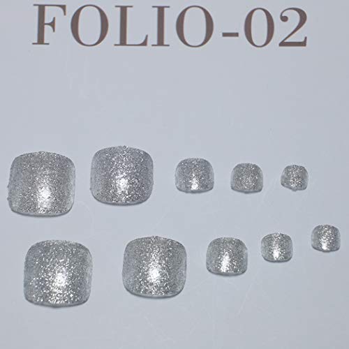 Yienate Kunstnägel für Zehen, schick, exquisit, glitzernd, Brautschmuck, Aurora, Silberpuder, falsche Nägel für Zehen… – Bild 3