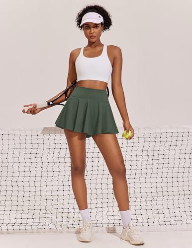 Image of PINSPARK Womens Tennis Skirt Pleated Athletic Skirts with Pockets Shorts High Waisted Golf Skort for Workout Pickleball