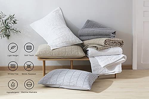 HORIMOTE HOME Quilt Set King Size, Stone-Washed Chic Rustic Beige Coverlet with Classic Triangle Stitched Pattern, Ultra Soft Lightweight Quilted Bedspread for All Season, 3 Pieces