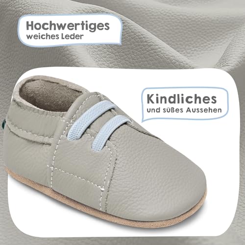 IceUnicorn Krabbelschuhe Baby Jungen Mädchen Lauflernschuhe Baby Weicher Leder Babyhausschuhe Kleinkind Babyschuhe(Graublau JD, 12-18 Monate)